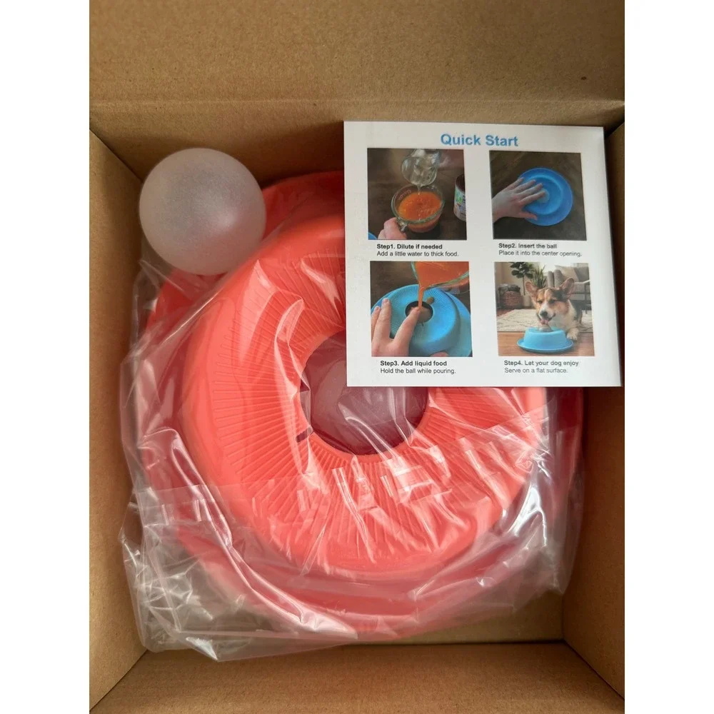 Peday Slow Feeder Dog One Size Nonslip Lick Bowl with Ball Coral New
